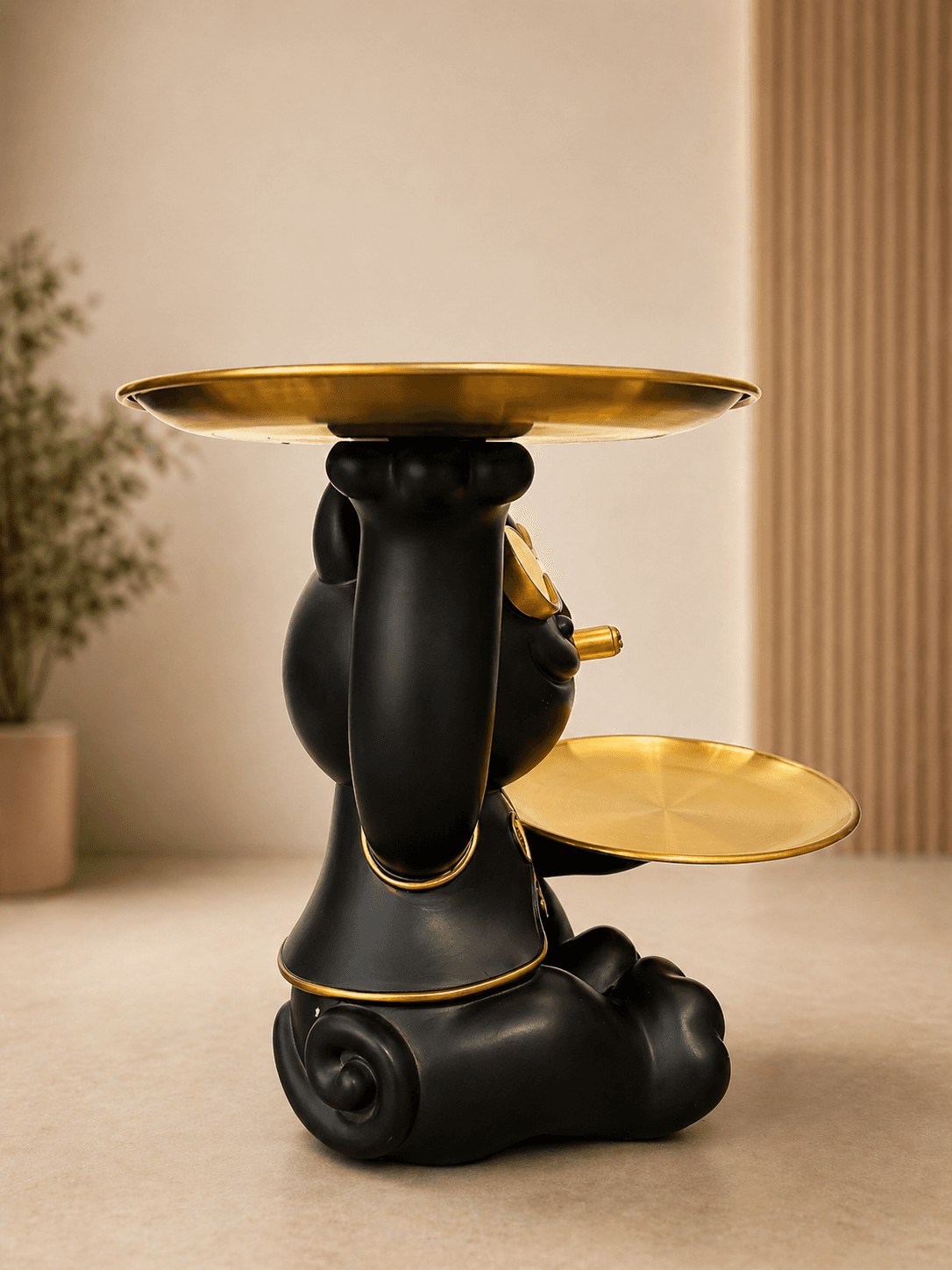 Luxury Black Cat Tray Showpiece with Golden Plates | Modern Decorative Organizer & Home Accent preview 4