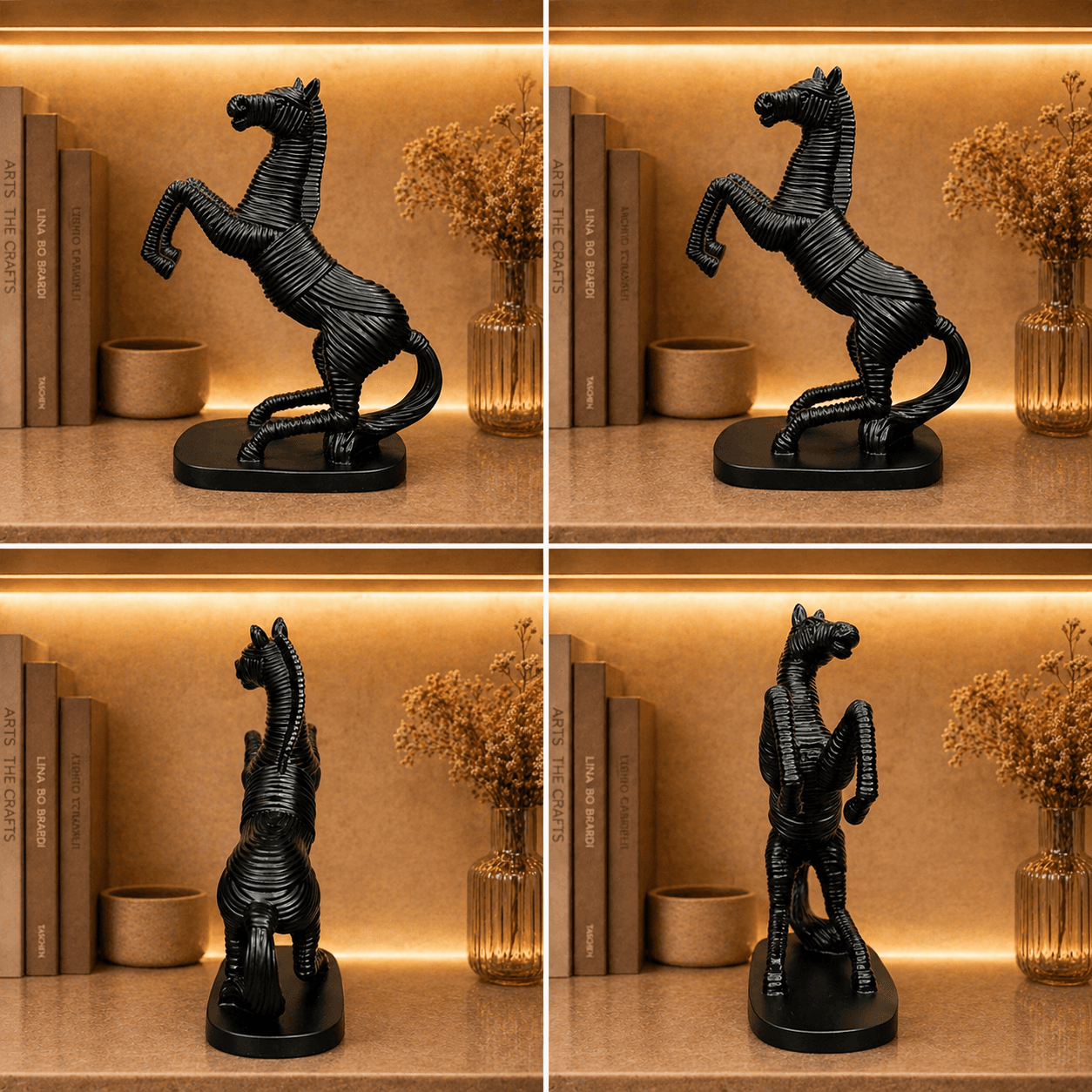 Modern Abstract Black Horse Showpiece | Luxury Rearing Horse Sculpture for Home & Office Decor