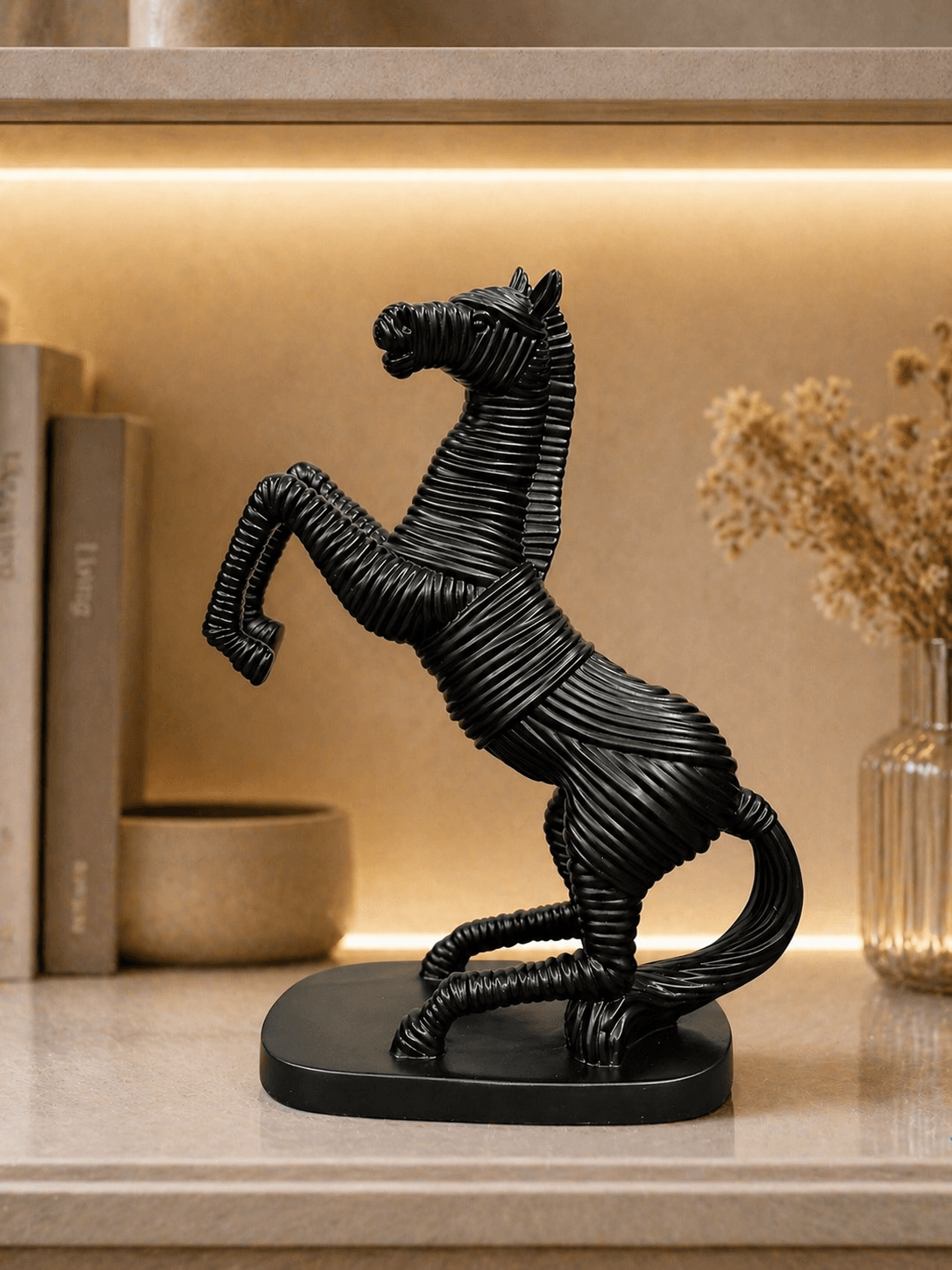 Modern Abstract Black Horse Showpiece | Luxury Rearing Horse Sculpture for Home & Office Decor preview 2