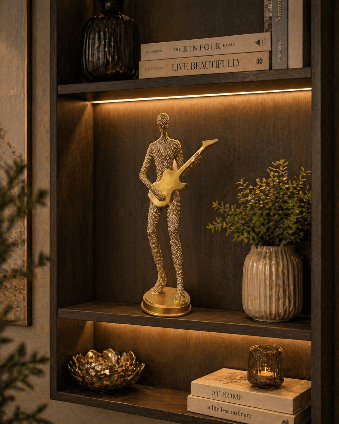 Luxury Golden Guitarist Showpiece Statue | Modern Musician Figurine for Home Decor & Living Room